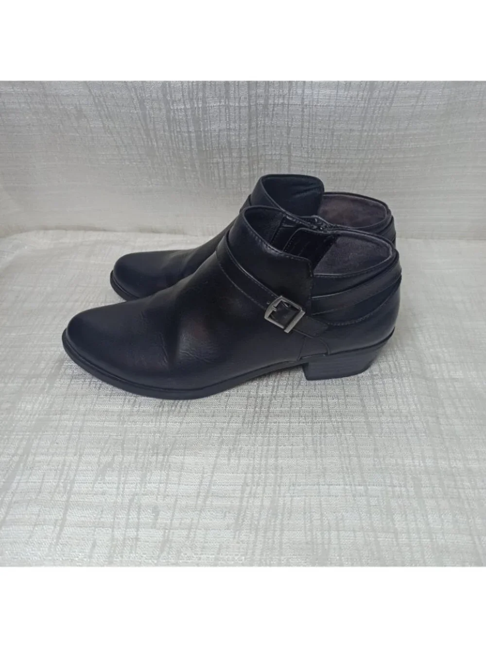 LIFESTRIDE Alexander Womens 9.5 M Black Faux Leather Ankle Boots Buckle Zipper